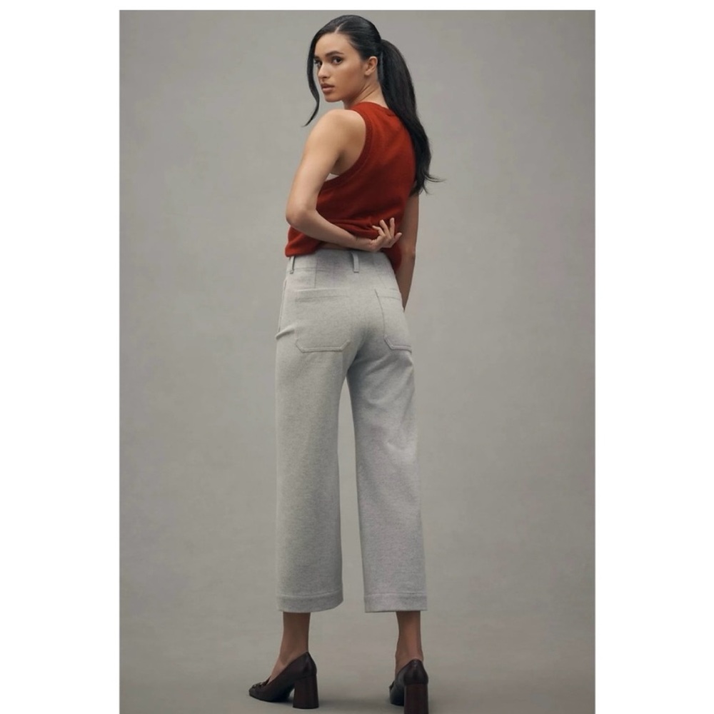 NWT Anthropologie The Colette Cropped Wide Leg Pants Maeve Brushed Knit Gray 27